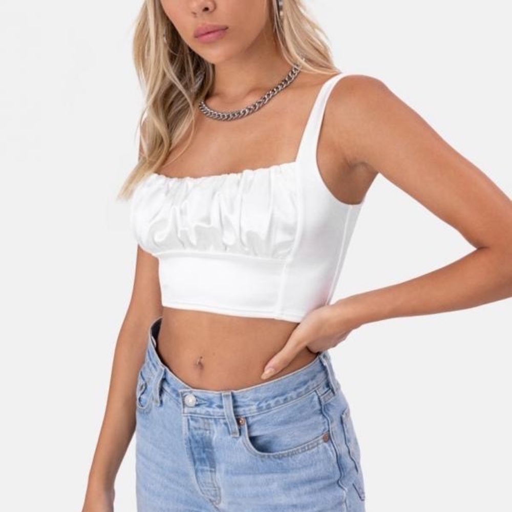 ADIKA - Silk Satin Finish Crop Top White - BRAND NEW - NWT - NEVER WORN BEFORE!